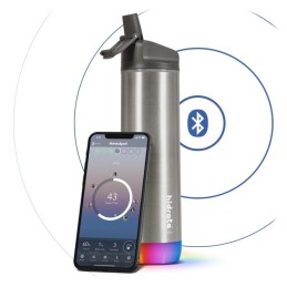 HidrateSpark – stainless steel smart bottle with straw, 620 ml, Bluetooth tracker, stainless steel