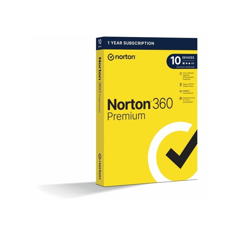 NORTON 360 PREMIUM 75GB CZ dla 1 użytkownika na 10 urządzeniach na 12 miesięcy BOX