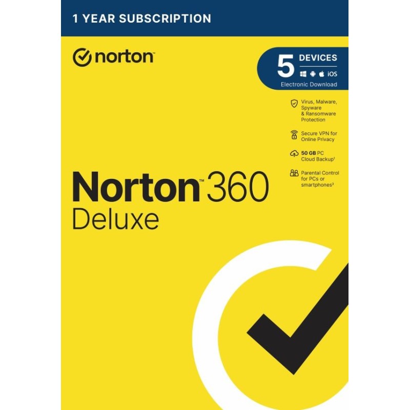 NORTON 360 DELUXE 50GB +VPN 1 user for 5 devices for 1 year